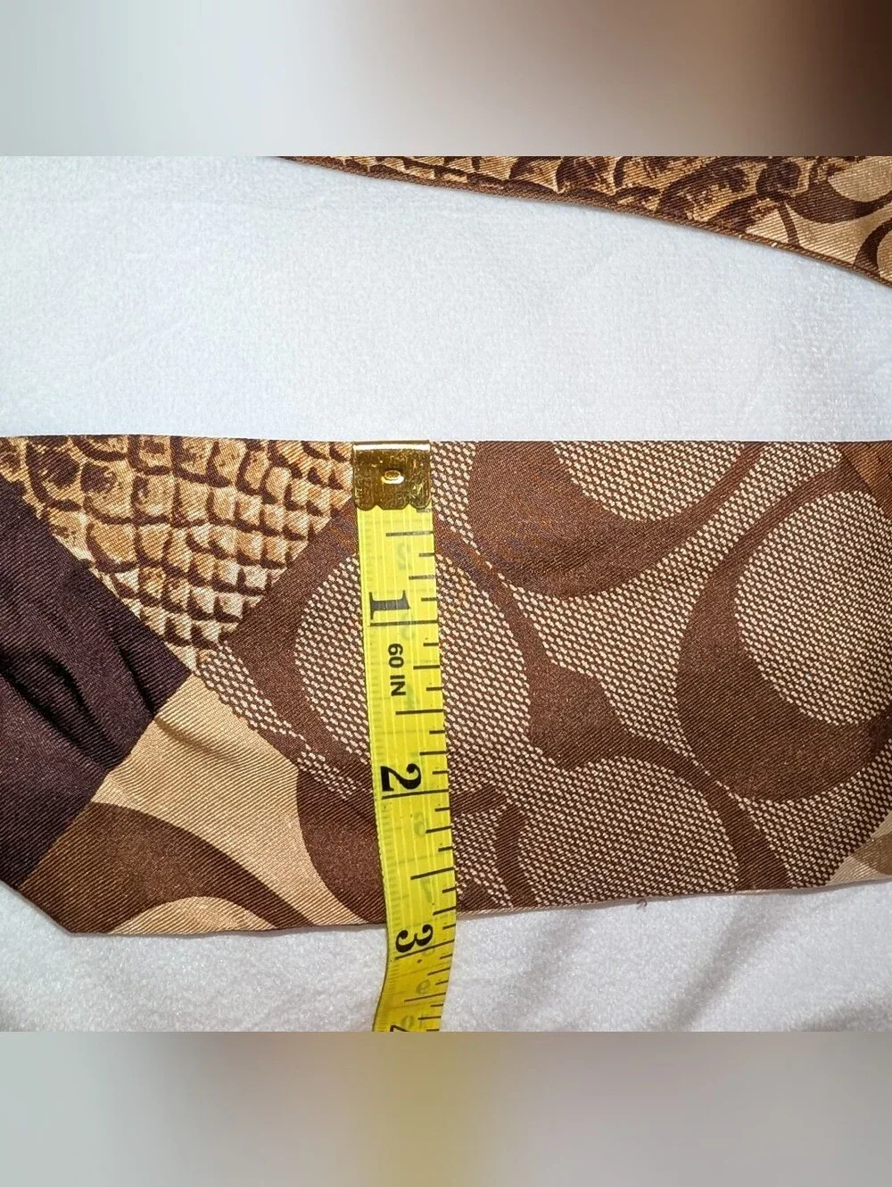 Coach Brown Patchwork Silk Tie Scarf Brown